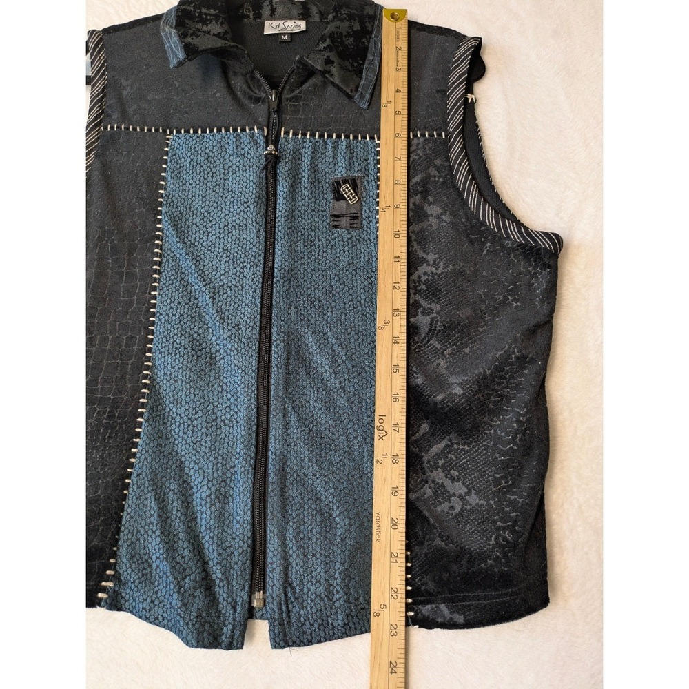 90s Kd. Spring Patchwork Full Zip Vest Medium Bla… - image 3
